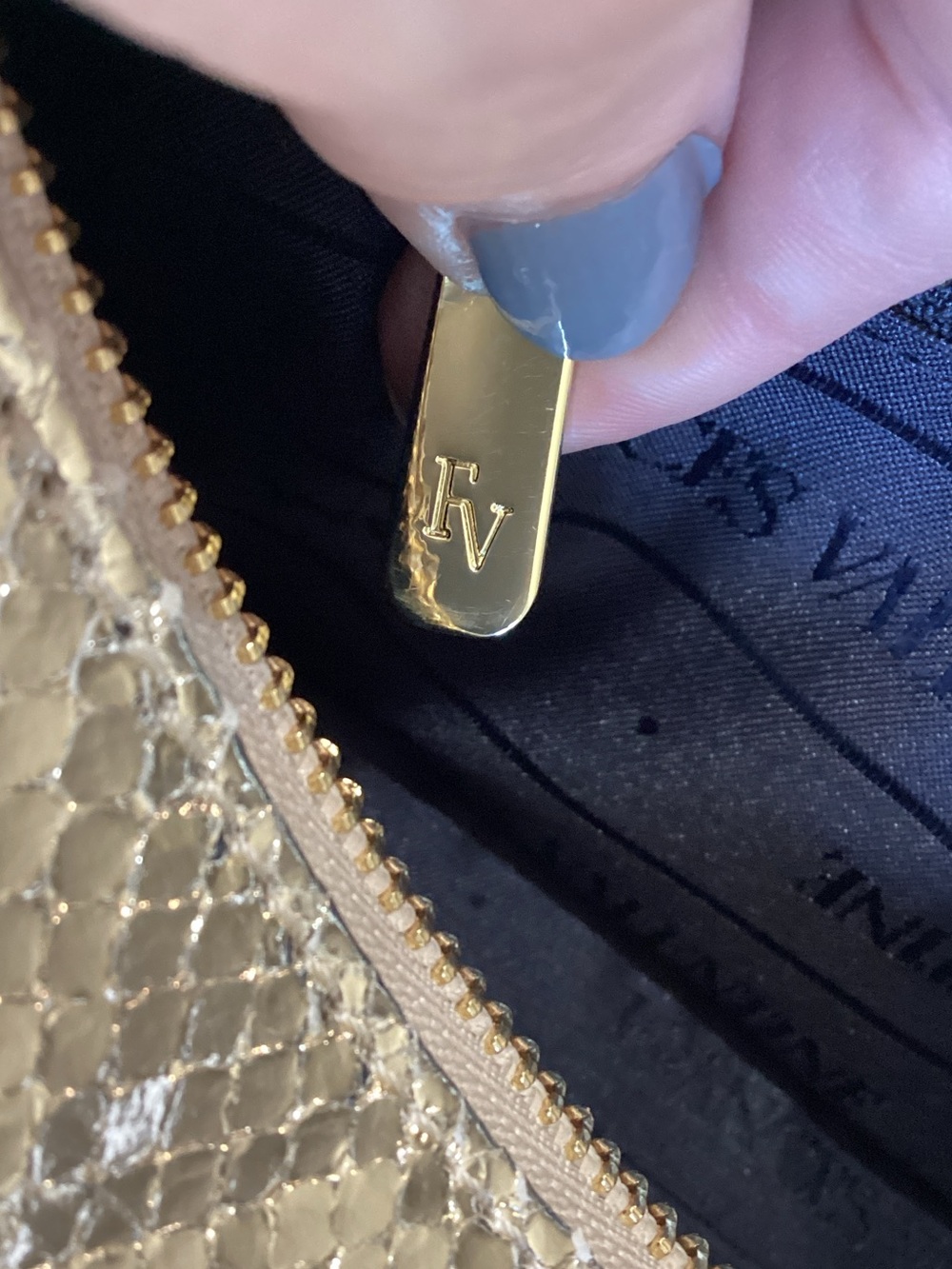 Frances Valentine Mia Metallic Gold Snake Embossed Shoulder Bag - Picture 6 of 12